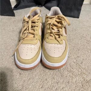 Nike Air Force 1, beige and tan, size 7y. Good condition